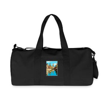 Ghent Belgium Charming City Skyline Illustration - Recycled Canvas Sports Bag by Stanley/Stella - black - Front