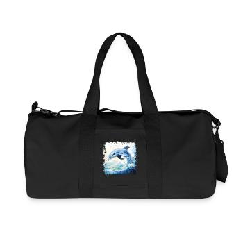 Lebensfroher Delfin im Aquarell-Wirbel - Recycelte Canvas-Sporttasche von Stanley/Stella - Schwarz - Vorne