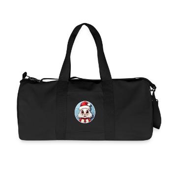 Kawaii Christmas Bunny with Santa Hat - Recycled Canvas Sports Bag by Stanley/Stella - black - Front