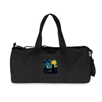 Cat Starry Funny Night Cat Lover Van Gogh Cat Mom - Recycled Canvas Sports Bag by Stanley/Stella - black - Front