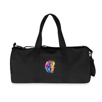 Rainbow Tiger in Watercolor Color Splash.Look - Recycled Canvas Sports Bag by Stanley/Stella - black - Front