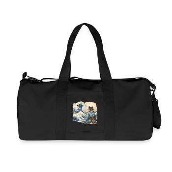 Samurai Cat Wave japanischer Ukiyo-e-Stil - Recycelte Canvas-Sporttasche von Stanley/Stella - Schwarz - Vorne