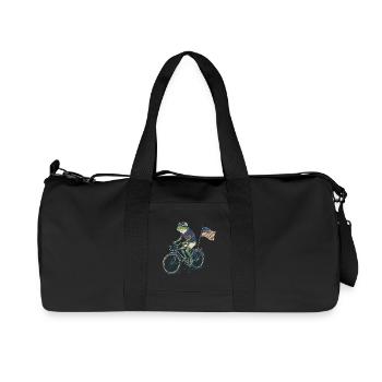 Funny Frog Riding Bicycle with American Flag - Recycled Canvas Sports Bag by Stanley/Stella - black - Front