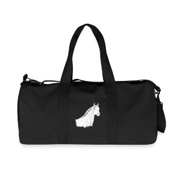 La tête d'un cheval Abbayan gris clair - Sac de sport en toile recyclée Stanley/Stella - noir - Devant