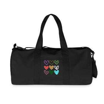 Colorful Doodle Hearts Pattern - Recycled Canvas Sports Bag by Stanley/Stella - black - Front