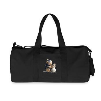 Teddy bear with hat and scarf builds snowman - Recycled Canvas Sports Bag by Stanley/Stella - black - Front