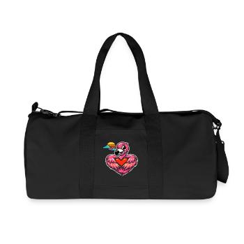 Rosa Flamingo mit Herzsymbol | Süßes Geschenk - Recycelte Canvas-Sporttasche von Stanley/Stella - Schwarz - Vorne