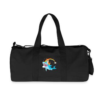 Corgi reitet Hai – Lustiges surreales Hundedesign - Recycelte Canvas-Sporttasche von Stanley/Stella - Schwarz - Vorne