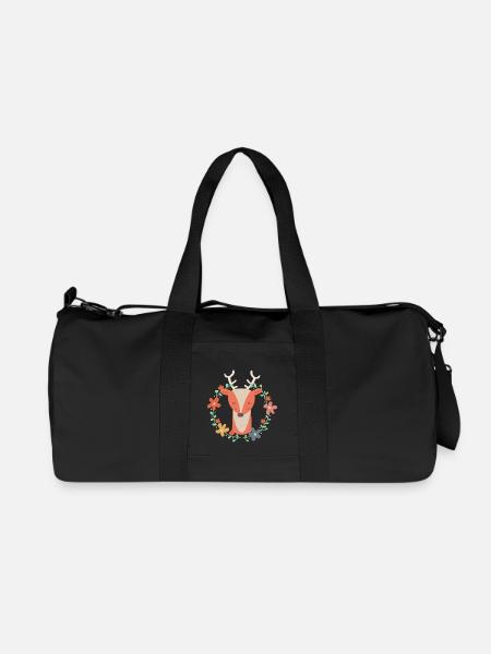 Zuckersüßer Hirsch mit Blumenranke - Recycelte Canvas-Sporttasche von Stanley/Stella - Schwarz