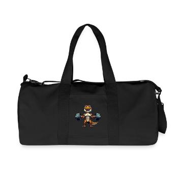 Lustiger Dino mit Hantel Fitness Cartoon - Recycelte Canvas-Sporttasche von Stanley/Stella - Schwarz - Vorne