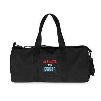 Lebensfreude mit Burger Spruch - Recycelte Canvas-Sporttasche von Stanley/Stella - Schwarz - Vorne