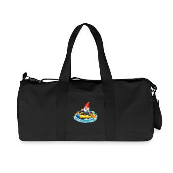 Gartenzwerg im Schlauchboot auf Sommerabenteuer - Recycelte Canvas-Sporttasche von Stanley/Stella - Schwarz - Vorne