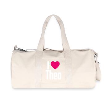 I Love Theo Pink Heart I Love Theo - Recycled Canvas Sports Bag by Stanley/Stella - natural - Front