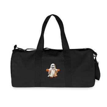 Funny ghost with Halloween laughing pumpkin - Recycled Canvas Sports Bag by Stanley/Stella - black - Front