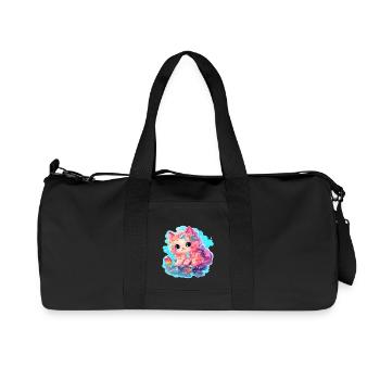 Chat - illustration - Sac de sport en toile recyclée Stanley/Stella - noir - Devant