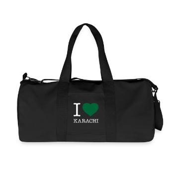 I LOVE KARACHI, Karachi, Pakistan - Recycled Canvas Sports Bag by Stanley/Stella - black - Front