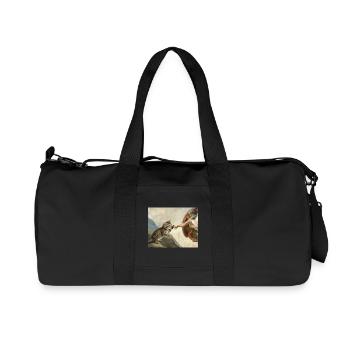 Cat Slaps God's Hand Funny Cats Meme - Recycled Canvas Sports Bag by Stanley/Stella - black - Front