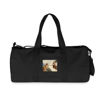 Cat Slaps God's Hand Funny Cats Meme - Recycled Canvas Sports Bag by Stanley/Stella - black - Front