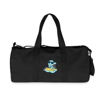 Cute turtle with sunglasses on surfboard - Recycled Canvas Sports Bag by Stanley/Stella - black - Front