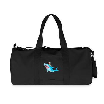 Dachshund Riding Shark Tee - Recycled Canvas Sports Bag by Stanley/Stella - black - Front