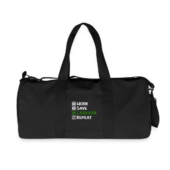 Work, Save, Caravan, Repeat - Camping Spruch - Recycelte Canvas-Sporttasche von Stanley/Stella - Schwarz - Vorne