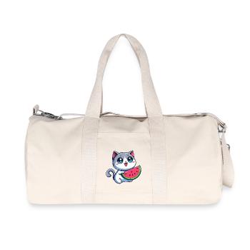 Cute cat eats watermelon - Recycled Canvas Sports Bag by Stanley/Stella - natural - Front