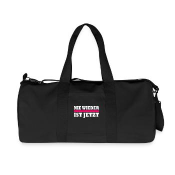 Nie wieder ist jetzt - Recycelte Canvas-Sporttasche von Stanley/Stella - Schwarz - Vorne