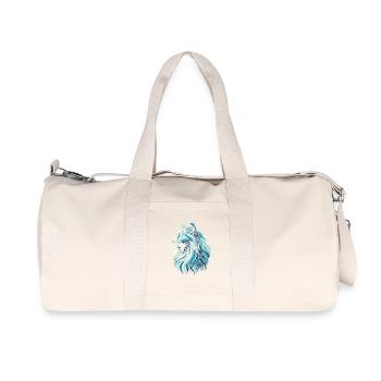 Blue cat head, geometric art, polygons - Recycled Canvas Sports Bag by Stanley/Stella - natural - Front
