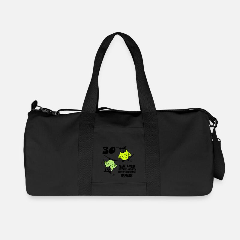 Geburtstag 30, Eulen am Drahtseil, rund - Recycelte Canvas-Sporttasche von Stanley/Stella - Schwarz