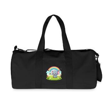 Fröhlicher Elefant und Regenbogen - Recycelte Canvas-Sporttasche von Stanley/Stella - Schwarz - Vorne