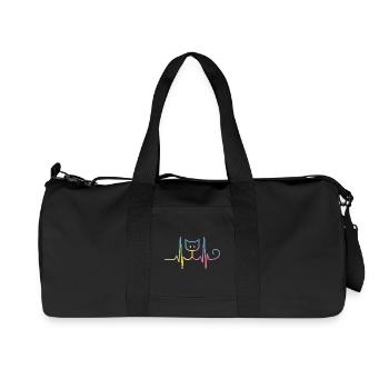 Cat ECG Heartbeat Rainbow Motif - Recycled Canvas Sports Bag by Stanley/Stella - black - Front