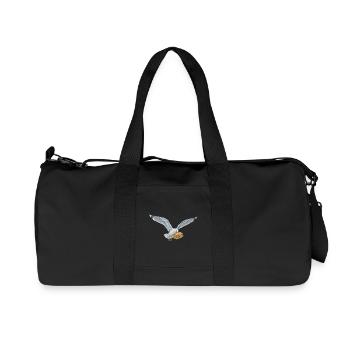 Mouette drôle vole un rouleau de poisson sur la plage - Sac de sport en toile recyclée Stanley/Stella - noir - Devant