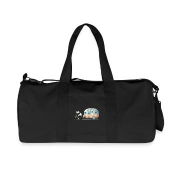 Panda with caravan – Charming travel design - Recycled Canvas Sports Bag by Stanley/Stella - black - Front