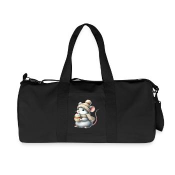 Cute mouse with a knitted hat and cupcake - Recycled Canvas Sports Bag by Stanley/Stella - black - Front