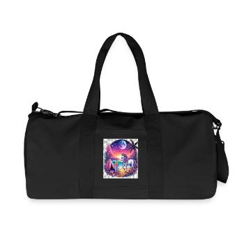 Einhorn am Strand bei Sonnenuntergang - Recycelte Canvas-Sporttasche von Stanley/Stella - Schwarz - Vorne