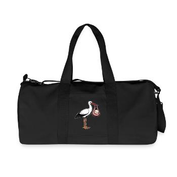 Cigogne avec bébé en tissu rose - Sac de sport en toile recyclée Stanley/Stella - noir - Devant