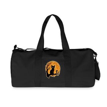 Schwarze Katze Vollmond Halloween Vintage shirt - Recycelte Canvas-Sporttasche von Stanley/Stella - Schwarz - Vorne