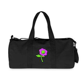 Purple Flower Spring Summer Nature Funny Face - Recycled Canvas Sports Bag by Stanley/Stella - black - Front