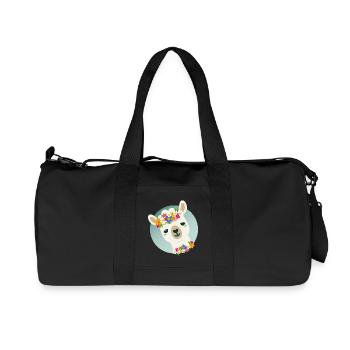 Flowery Alpaca with Wreath – Cheerful Summer Motif - Recycled Canvas Sports Bag by Stanley/Stella - black - Front