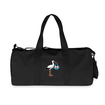 Storch mit Babys Zwillinge in Tuch blau - Recycelte Canvas-Sporttasche von Stanley/Stella - Schwarz - Vorne