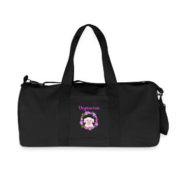 Vegetarian, cute pig design - Recycelte Canvas-Sporttasche von Stanley/Stella - Schwarz - Vorne
