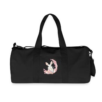 white easter bunny with flowers and brush for easter - Recycled Canvas Sports Bag by Stanley/Stella - black - Front
