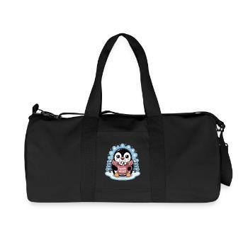 Penguin Winter Warm Wishes With Cup of Cocoa - Recycled Canvas Sports Bag by Stanley/Stella - black - Front