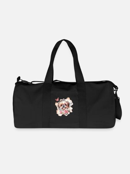 Shih Tzu with Butterfly - Recycled Canvas Sports Bag by Stanley/Stella - black