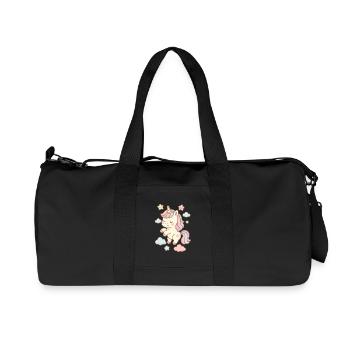 Beautiful unicorn illustration with pastel pattern - Recycled Canvas Sports Bag by Stanley/Stella - black - Front