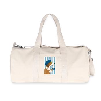 Chien chic café et béret - Sac de sport en toile recyclée Stanley/Stella - blanc naturel - Devant