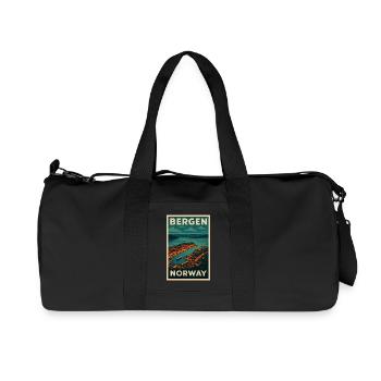 Bergen, Norvège – Affiche de voyage rétro Vue du port - Sac de sport en toile recyclée Stanley/Stella - noir - Devant