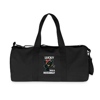 Lucky, Wild & Rockabilly: Schwarze Retro Katze - Recycelte Canvas-Sporttasche von Stanley/Stella - Schwarz - Vorne