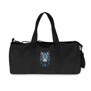 Loup géométrique bleu - Sac de sport en toile recyclée Stanley/Stella - noir - Devant