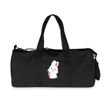 Dessin animé de lapin blanc mignon tenant une carotte - Sac de sport en toile recyclée Stanley/Stella - noir - Devant